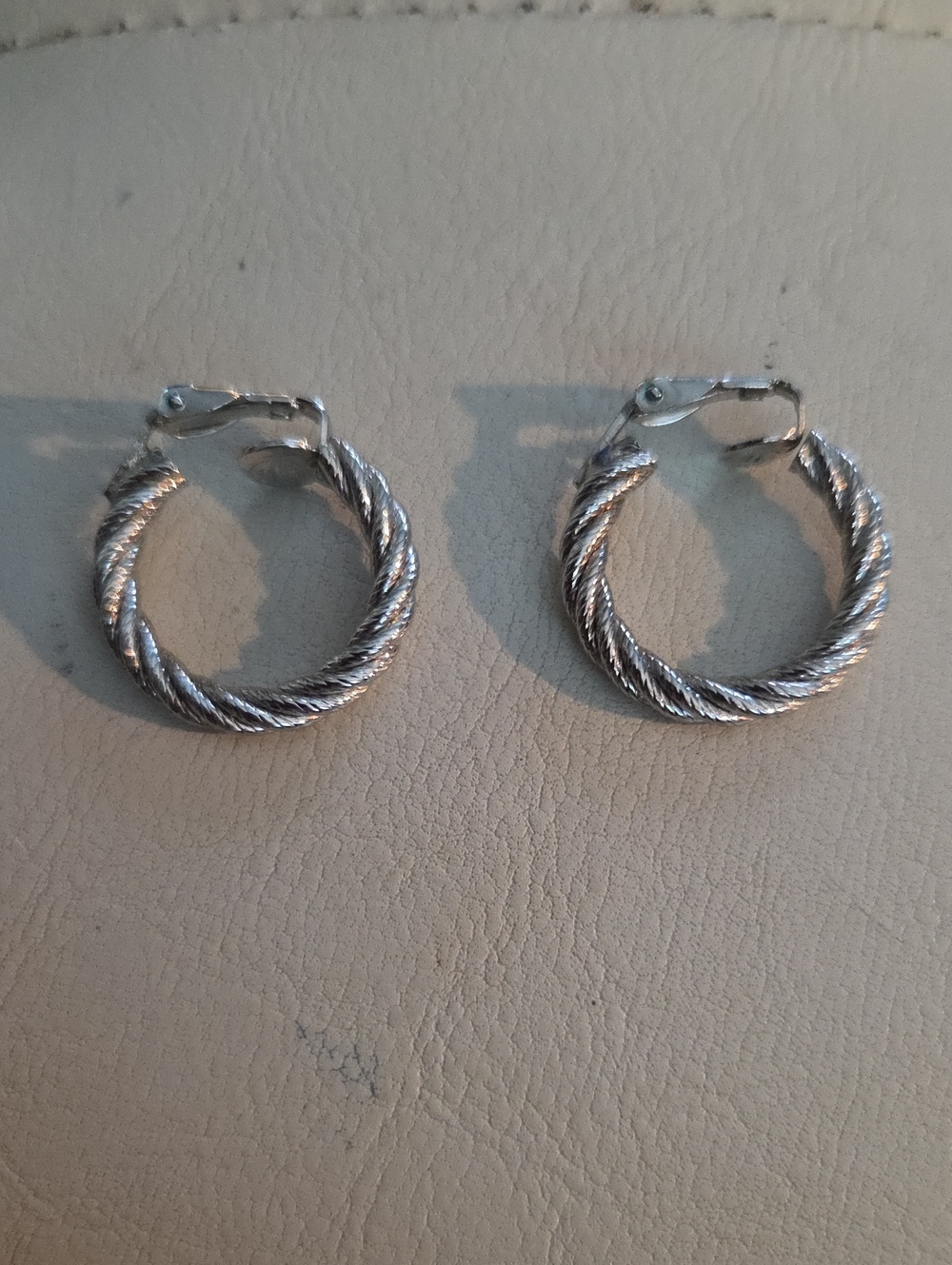 Silver-Tone Twisted Rope Hoop Earrings - Women Jewelry Clip On.